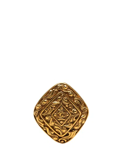 Pre-owned Chanel 1970-1980 Cc Gold Plated Diamond Byzantine Brooch Costume Brooch