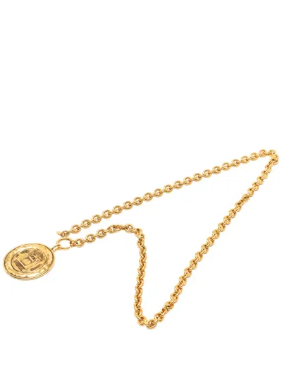 Pre-owned Chanel 1970-1980 Gold Plated 31 Rue Cambon Coin Pendant Necklace Costume Necklace