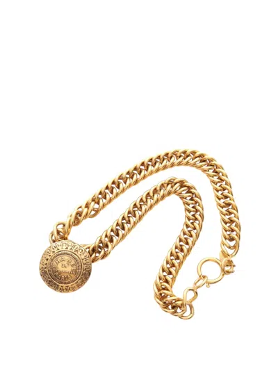 Pre-owned Chanel 1970-1980 Gold Plated 31 Rue Cambon Medallion Choker Costume Necklace