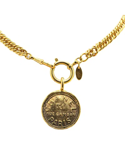Pre-owned Chanel 1970-1980 Gold Plated 31 Rue Cambon Pendant Necklace Costume Necklace