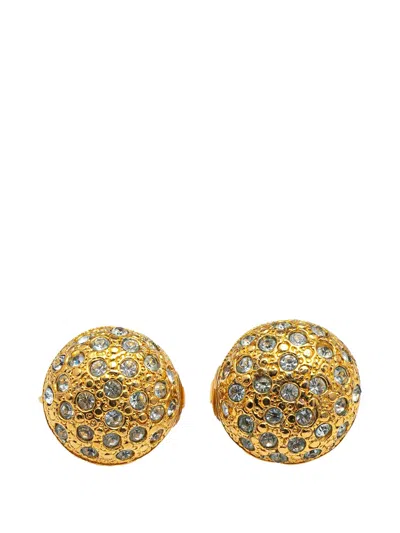 Pre-owned Chanel 1970-1980 Gold Plated And Rhinestones Round Clip On Earrings Costume Earrings