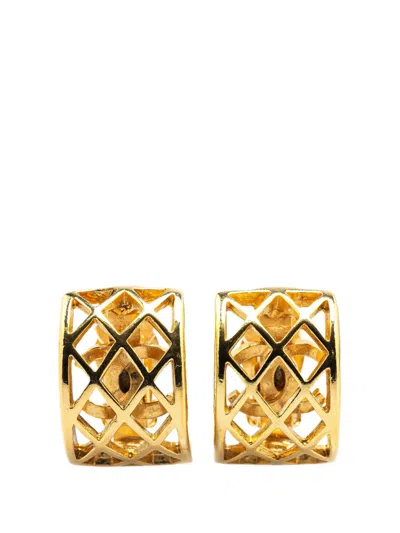 Pre-owned Chanel 1970-1980 Gold Plated Caged Cc Clip On Earrings Costume Earrings