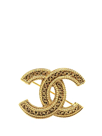 Pre-owned Chanel 1970-1980 Gold Plated Cc Brooch Costume Brooch