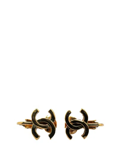 Pre-owned Chanel 1970-1980 Gold Plated Cc Clip On Earrings Costume Earrings