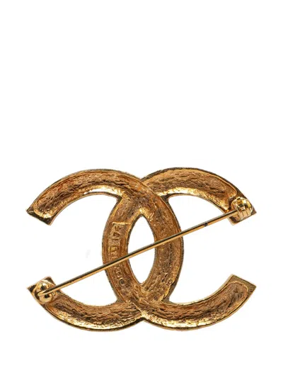 Pre-owned Chanel 1970-1980 Gold Plated Cc Crystal Brooch Costume Brooch