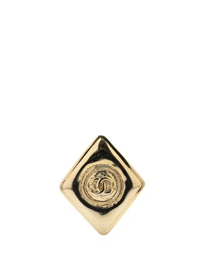 Pre-owned Chanel 1970-1980 Gold Plated Cc Diamond Brooch Costume Brooch