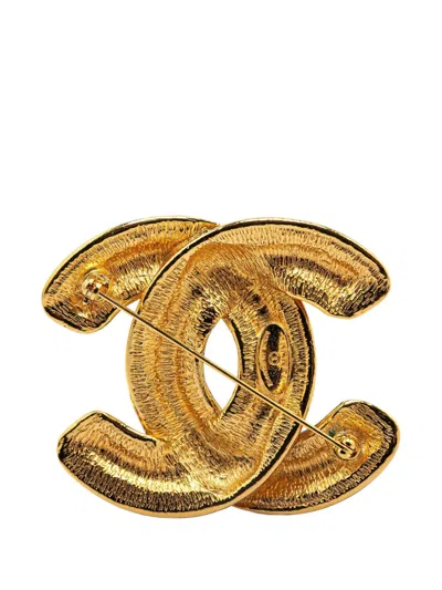 Pre-owned Chanel 1970-1980 Gold Plated Cc Quilted Brooch Costume Brooch