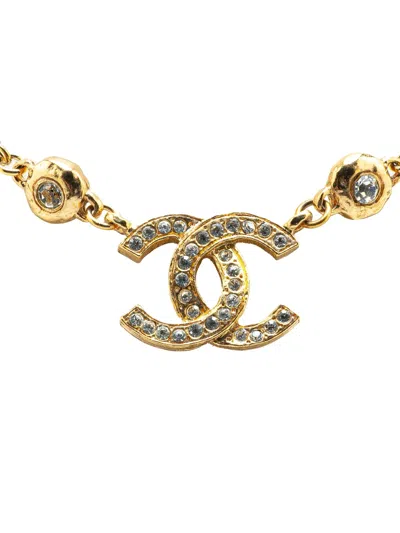 Pre-owned Chanel 1970-1980 Gold Plated Cc Rhinestone Pendant Necklace Costume Necklace