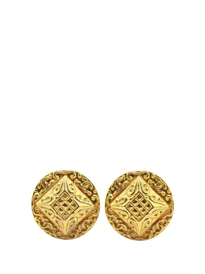 Pre-owned Chanel 1970-1980 Gold Plated Cc Round Clip On Earrings Costume Earrings