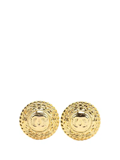 Pre-owned Chanel 1970-1980 Gold Plated Cc Round Clip On Earrings Costume Earrings