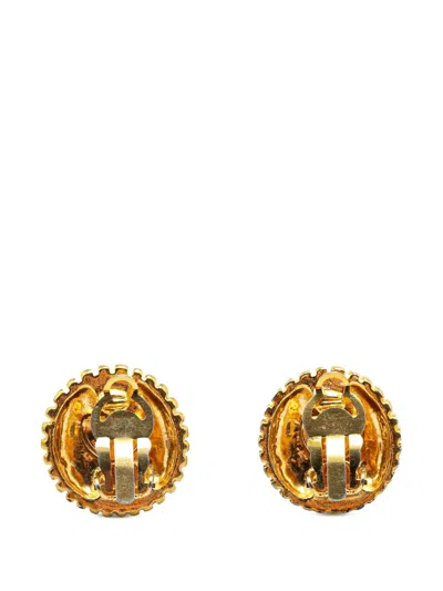Pre-owned Chanel 1970-1980 Gold Plated Cc Round Clip On Earrings Costume Earrings