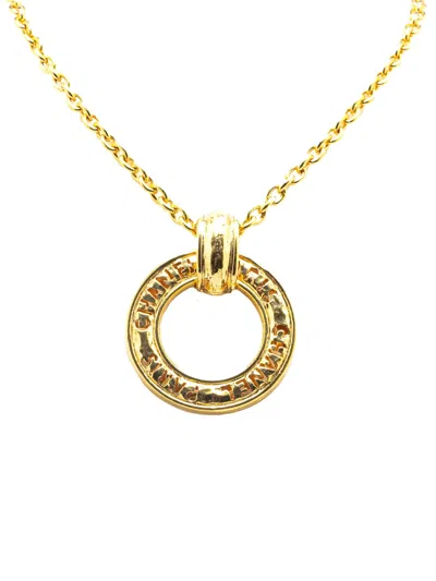 Pre-owned Chanel 1970-1980 Gold Plated Circle Logo Pendant Necklace Costume Necklace