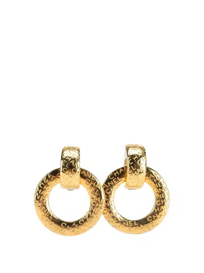 Pre-owned Chanel 1970-1980 Gold Plated Door Knocker Clip On Earrings Costume Earrings