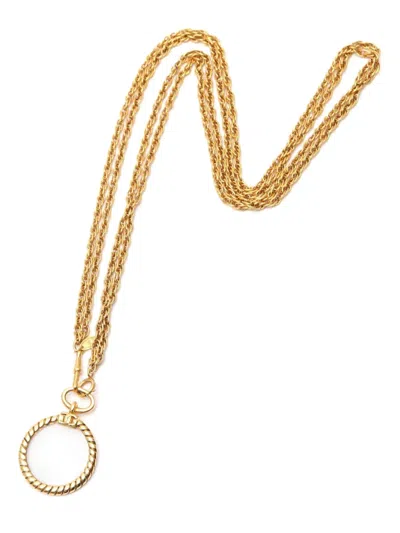 Pre-owned Chanel 1970-1980 Gold Plated Double Chain Loupe Magnifying Glass Pendant Necklace Costume Necklace