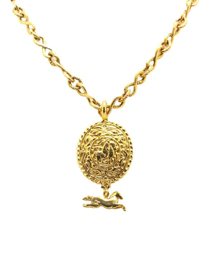 Pre-owned Chanel 1970-1980 Gold Plated Knight Horse Pendant Necklace Costume Necklace