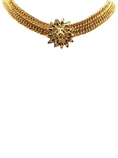 Pre-owned Chanel 1970-1980 Gold Plated Lion Head Choker Necklace Costume Necklace