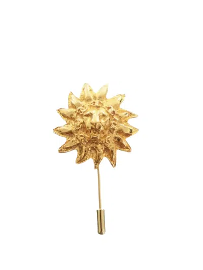 Pre-owned Chanel 1970-1980 Gold Plated Lion Head Pin Brooch Costume Brooch