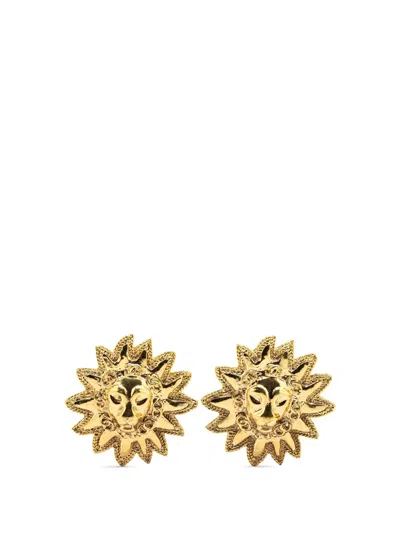 Pre-owned Chanel 1970-1980 Gold Plated Lion Motif Clip On Earrings Costume Earrings