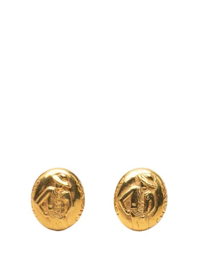 Pre-owned Chanel 1970-1980 Gold Plated Mademoiselle Clip On Earrings Costume Earrings