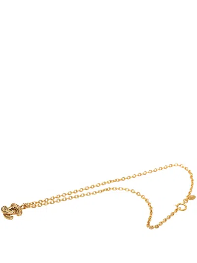 Pre-owned Chanel 1970-1980 Gold Plated Quilted Cc Pendant Necklace Costume Necklace