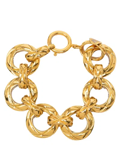 Pre-owned Chanel 1970-1980 Gold Plated Quilted Chain Link Bracelet Costume Bracelet