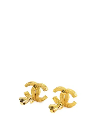Pre-owned Chanel 1970-1980 Gold Plated Rhinestone Cc Clip On Earrings Costume Earrings
