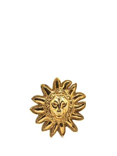 Pre-owned Chanel 1970-1980 Gold Plated Sunburst Brooch Costume Brooch