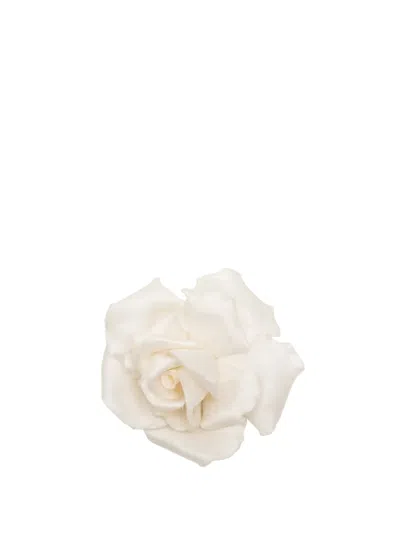 Pre-owned Chanel 1970-1980 Silk Camellia Brooch Costume Brooch In White