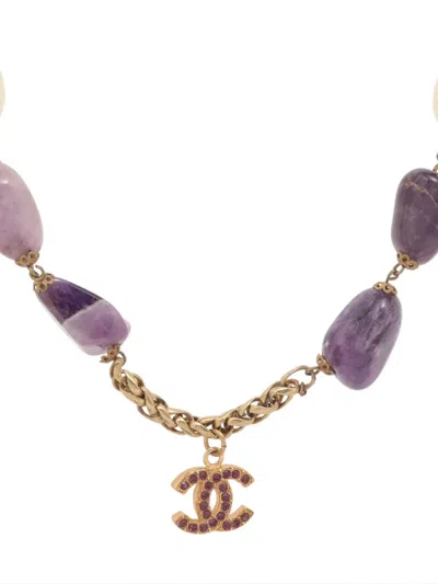 Pre-owned Chanel 1970-1990 Interlocking-cc Pendant Necklace In Gold