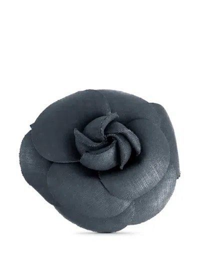 Pre-owned Chanel 1970-1980 Abaca Camellia Brooch Costume Brooch In Blue