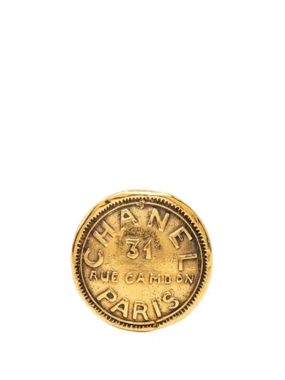 Pre-owned Chanel 1970-1980 Cc Gold Plated 31 Rue Cambon Brooch Costume Brooch