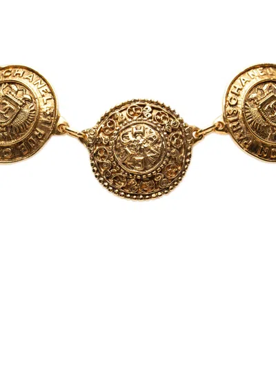 Pre-owned Chanel 1970-1980 Cc Gold Plated Cambon Medallion Necklace Costume Necklace