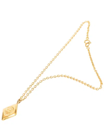 Pre-owned Chanel 1970-1980 Cc Gold Plated Diamond Shape Pendant Necklace Costume Necklace