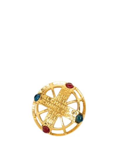 Pre-owned Chanel 1970-1980 Cc Gold Plated Gripoix Brooch Costume Brooch