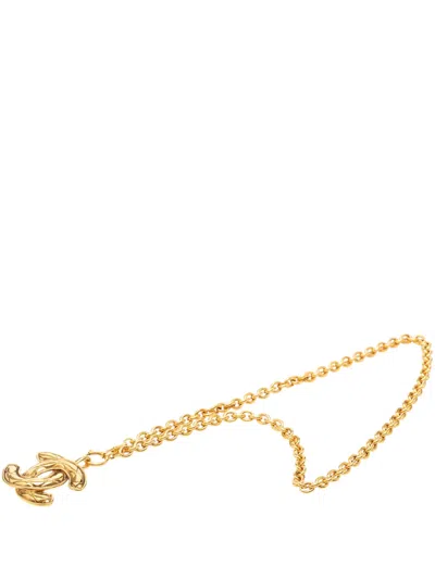 Pre-owned Chanel 1970-1980 Cc Gold Plated Quilted Pendant Necklace Costume Necklace