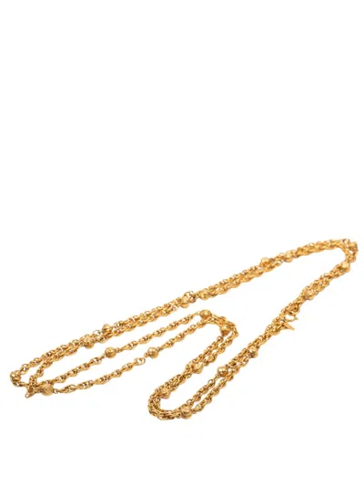 Pre-owned Chanel 1970-1980 Cc Gold Plated Station Chain Long Necklace Costume Necklace