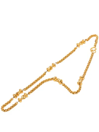 Pre-owned Chanel 1970-1980 Cc Gold Plated Station Chain Long Necklace Costume Necklace