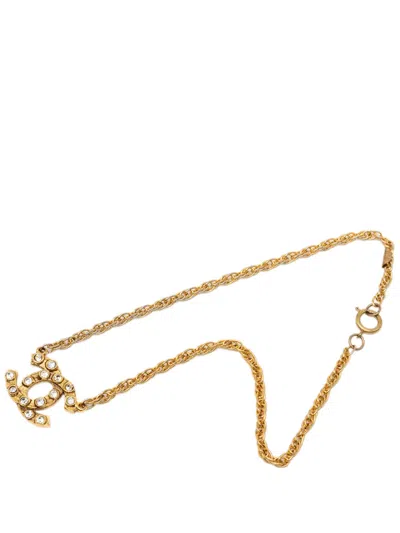 Pre-owned Chanel 1970-1980 Cc Gold Plated Strass Pendant Necklace Costume Necklace