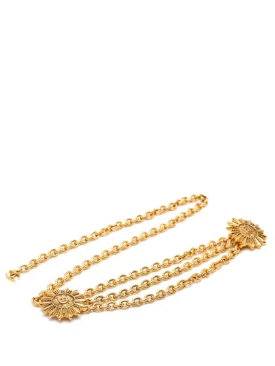 Pre-owned Chanel 1970-1980 Cc Gold Plated Sun Medallion Triple Chain Belt