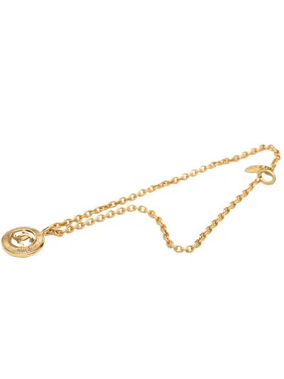 Pre-owned Chanel 1970-1980 Cc Gold Plated Sunburst Medallion Pendant Necklace Costume Necklace