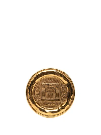 Pre-owned Chanel 1970-1980 Gold Plated 31 Rue Cambon Brooch Costume Brooch