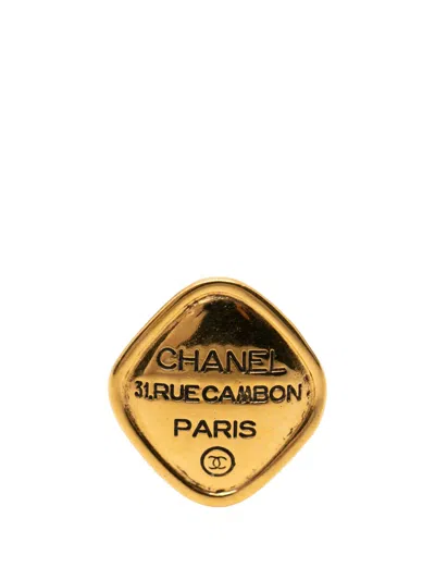 Pre-owned Chanel 1970-1980 Gold Plated 31 Rue Cambon Diamond Brooch Costume Brooch