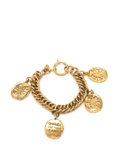 Pre-owned Chanel 1970-1980 Gold Plated 31 Rue Cambon Logo Charm Bracelet Costume Bracelet