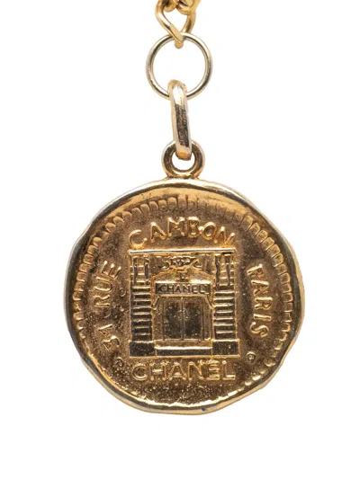 Pre-owned Chanel 1970-1980 Gold Plated 31 Rue Cambon Medallion Pendant Necklace Costume Necklace