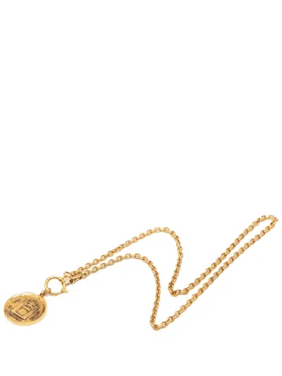 Pre-owned Chanel 1970-1980 Gold Plated 31 Rue Cambon Medallion Pendant Necklace Costume Necklace