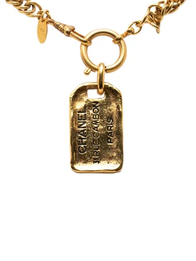 Pre-owned Chanel 1970-1980 Gold Plated 31 Rue Cambon Plaque Pendant Necklace Costume Necklace