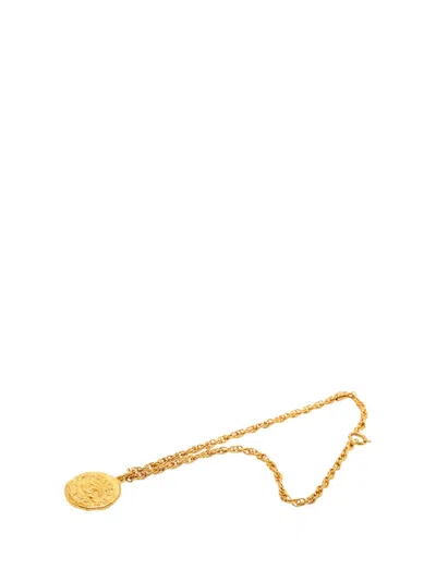 Pre-owned Chanel 1970-1980 Gold Plated Cc Medallion Coin Pendant Necklace Costume Necklace