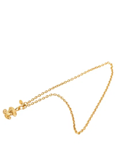 Pre-owned Chanel 1970-1980 Gold Plated Cc Quilted Pendant Necklace Costume Necklace
