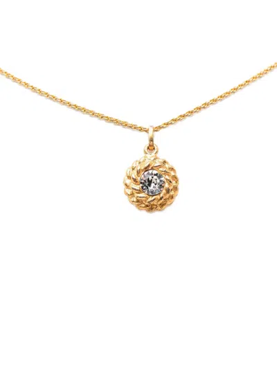 Pre-owned Chanel 1970-1980 Gold Plated Crystal Round Pendant Necklace Costume Necklace
