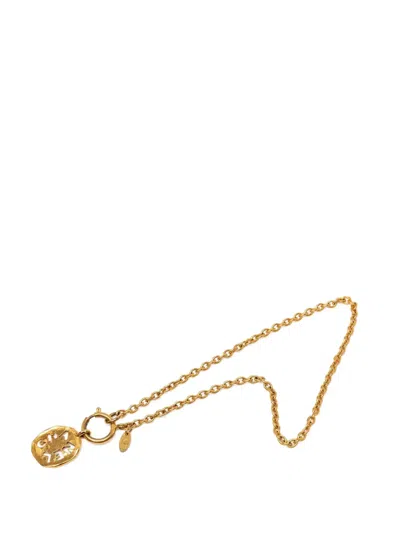 Pre-owned Chanel 1970-1980 Gold Plated Cut Out Logo Pendant Necklace Costume Necklace